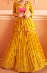 Bollywood Yellow embroidered  lehenga with Shimmer Embroidery Shrug  | Bollywood Lehenga | Brides maid Lehenga